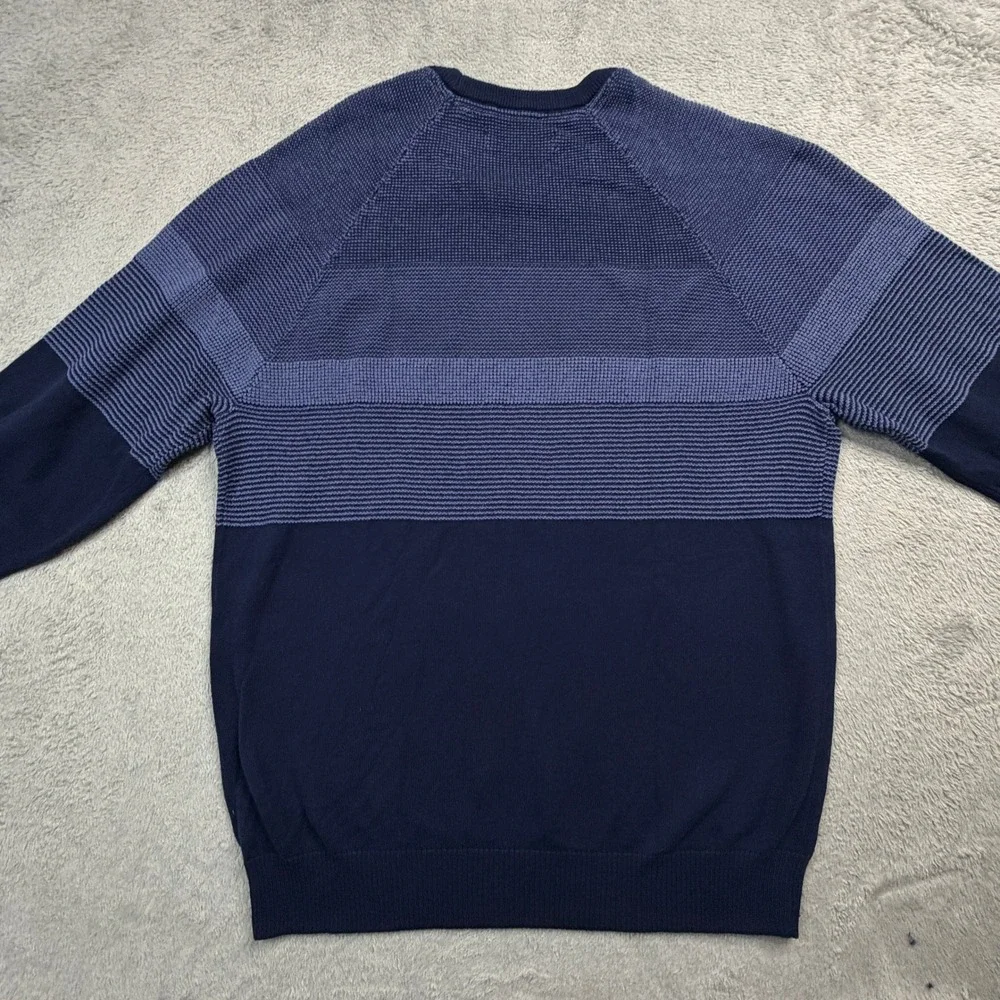 English Laundry Mens Navy Blue Colorblock Textured Cotton Crewneck Sweater Med.